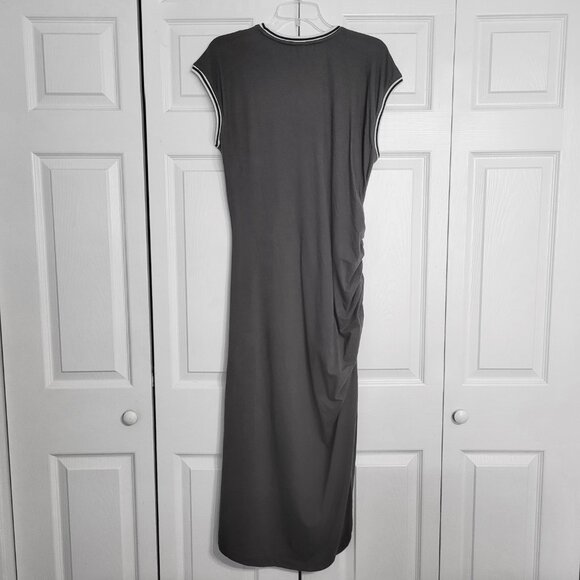 Anthropologie Daily Practice Striped Trim Ruched Midi Dress - Picture 3 of 6
